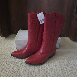 New Dream Pairs Red Western Cowgirl Boots